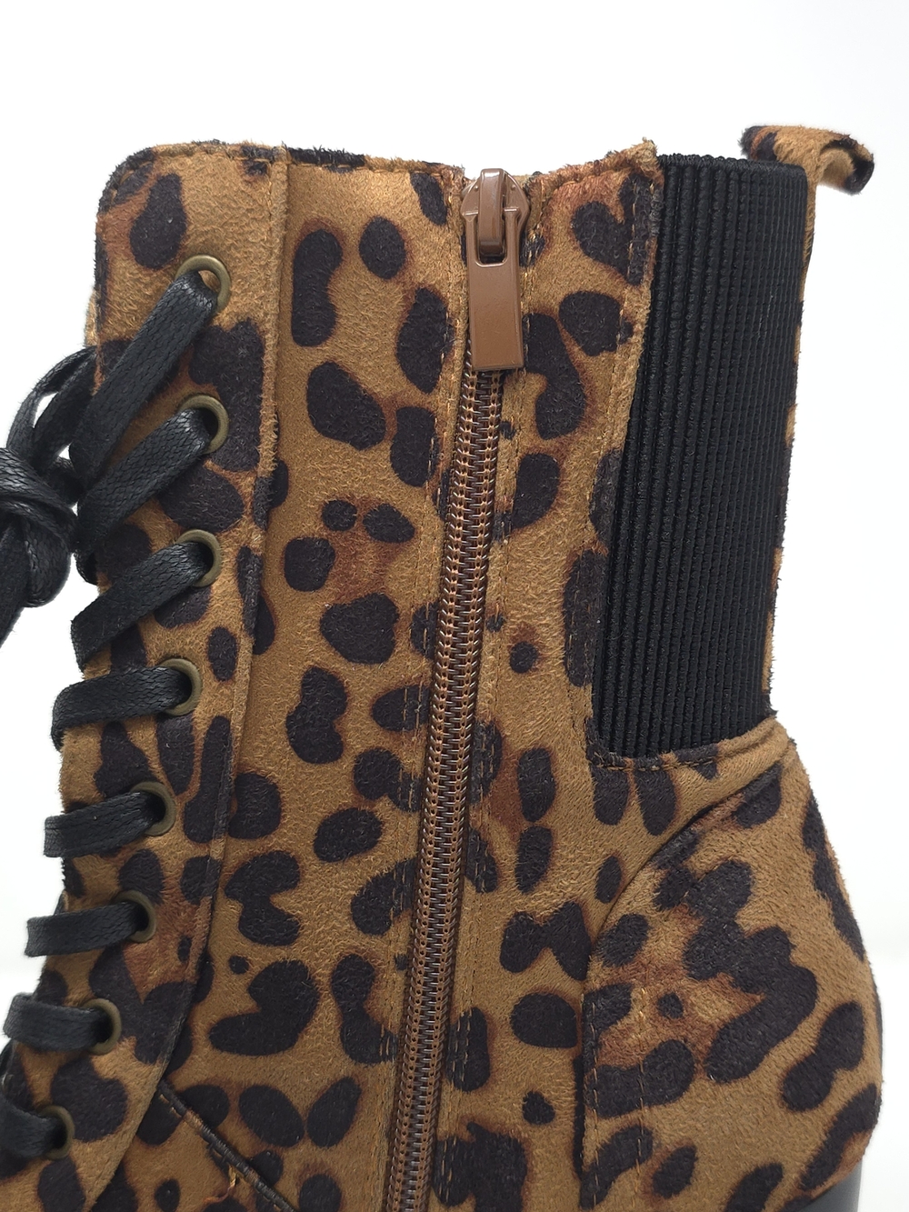Leopard Print Chunky Heel Ankle Boots Faux Suede Lace Up Platform Zipper Trendy - Picture 9 of 12